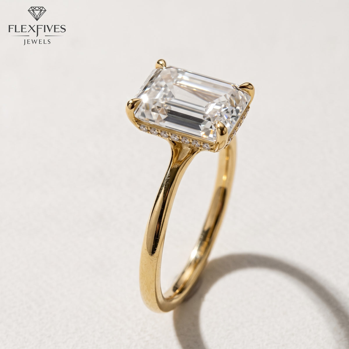 1.5 CT Emerald Cut Engagement Ring with Side Stones in Solid Gold