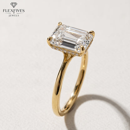 1.5 CT Emerald Cut Engagement Ring with Side Stones in Solid Gold