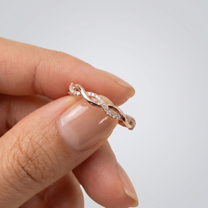 Twisted Lab Grown Diamond Wedding Band, Braided Micro Pavé Stacking Ring