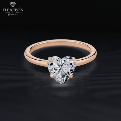 Solid 14K Gold Ring, 1.50 CT Heart Cut Colorless Moissanite Engagement Ring, Prong Accents Solitaire Ring, Proposal Ring, Gift For Women