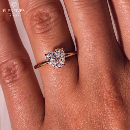 Solid 14K Gold Ring, 1.50 CT Heart Cut Colorless Moissanite Engagement Ring, Prong Accents Solitaire Ring, Proposal Ring, Gift For Women