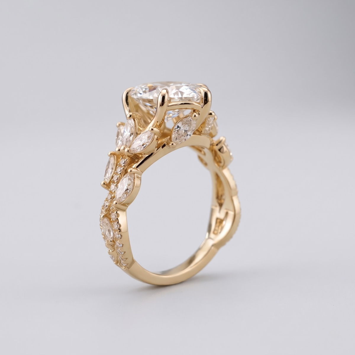 Marquise Moissanite Engagement Ring with Twisted Infinity Band in 14K gold