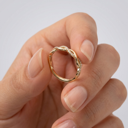 Twisted Lab Grown Diamond Wedding Band, Braided Micro Pavé Stacking Ring