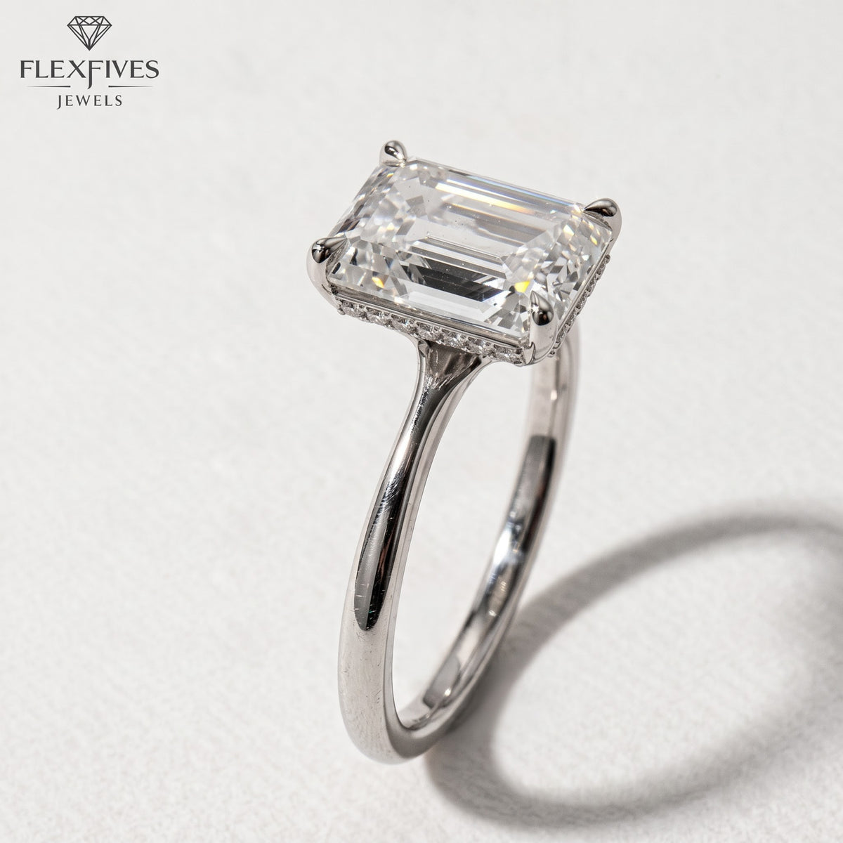 1.5 CT Emerald Cut Engagement Ring with Side Stones in Solid Gold