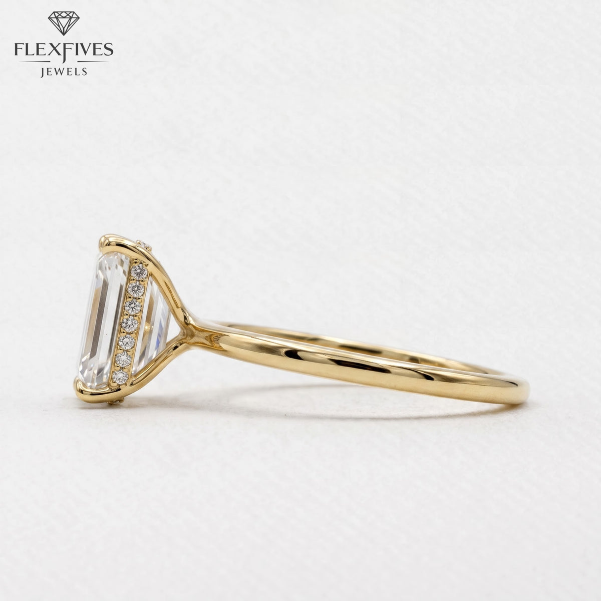 1.5 CT Emerald Cut Engagement Ring with Side Stones in Solid Gold