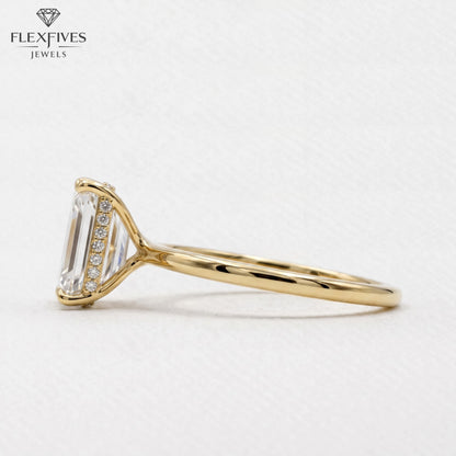 1.5 CT Emerald Cut Engagement Ring with Side Stones in Solid Gold
