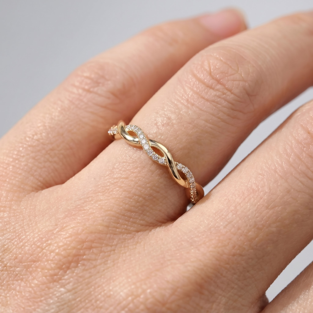 Twisted Lab Grown Diamond Wedding Band, Braided Micro Pavé Stacking Ring