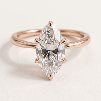 2 Ct - 3 Ct Marquise Ring with Hidden Halo | 14 KT Gold Solitaire Engagement Ring