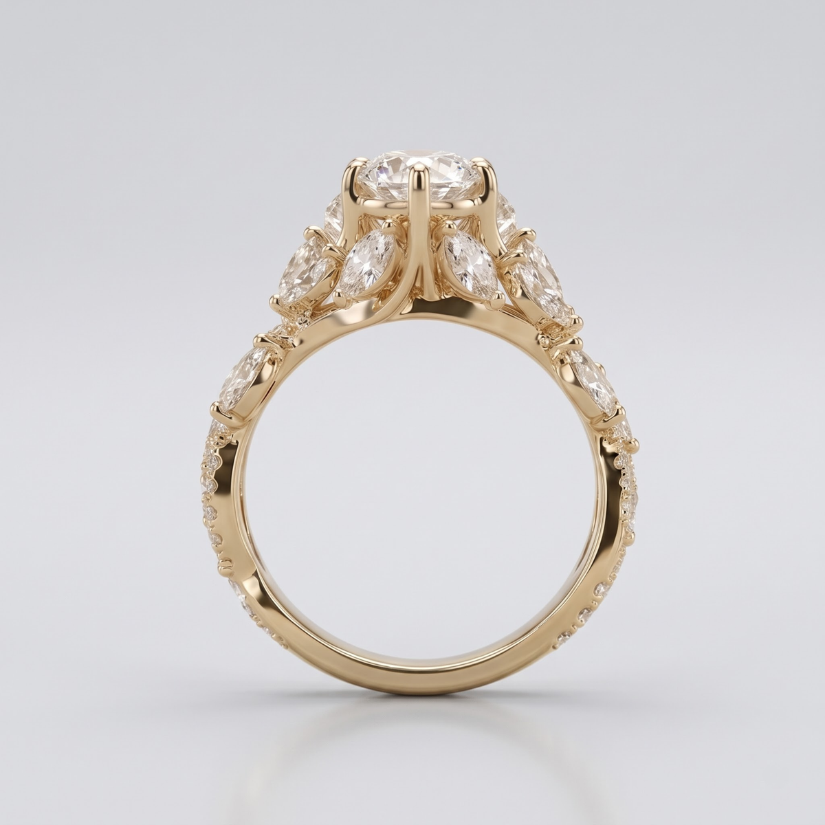 Marquise Moissanite Engagement Ring with Twisted Infinity Band in 14K gold