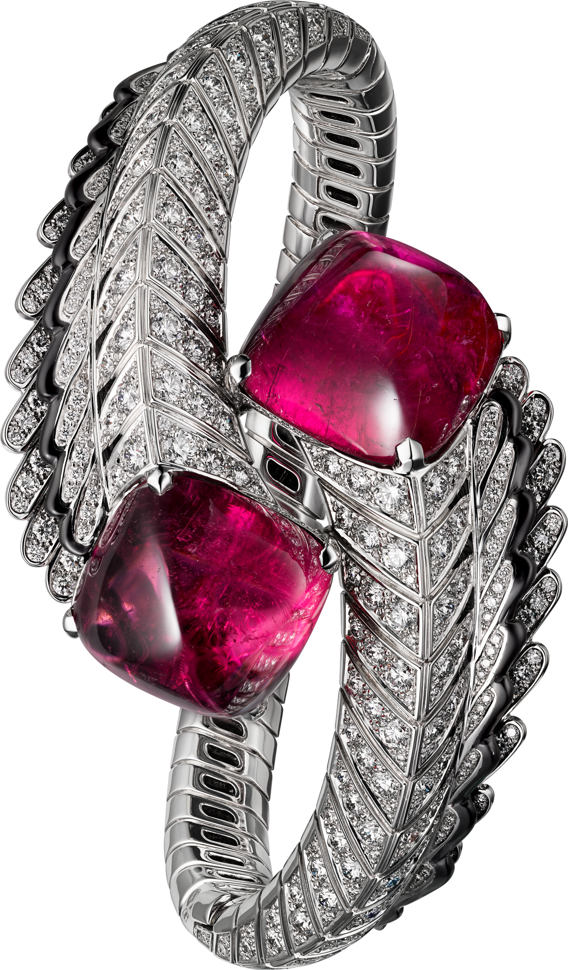 FlexFives - Majestic Ruby Cabochon Diamond Feather Bracelet