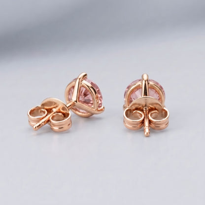 Pink diamond stud earrings in 14K rose gold back view