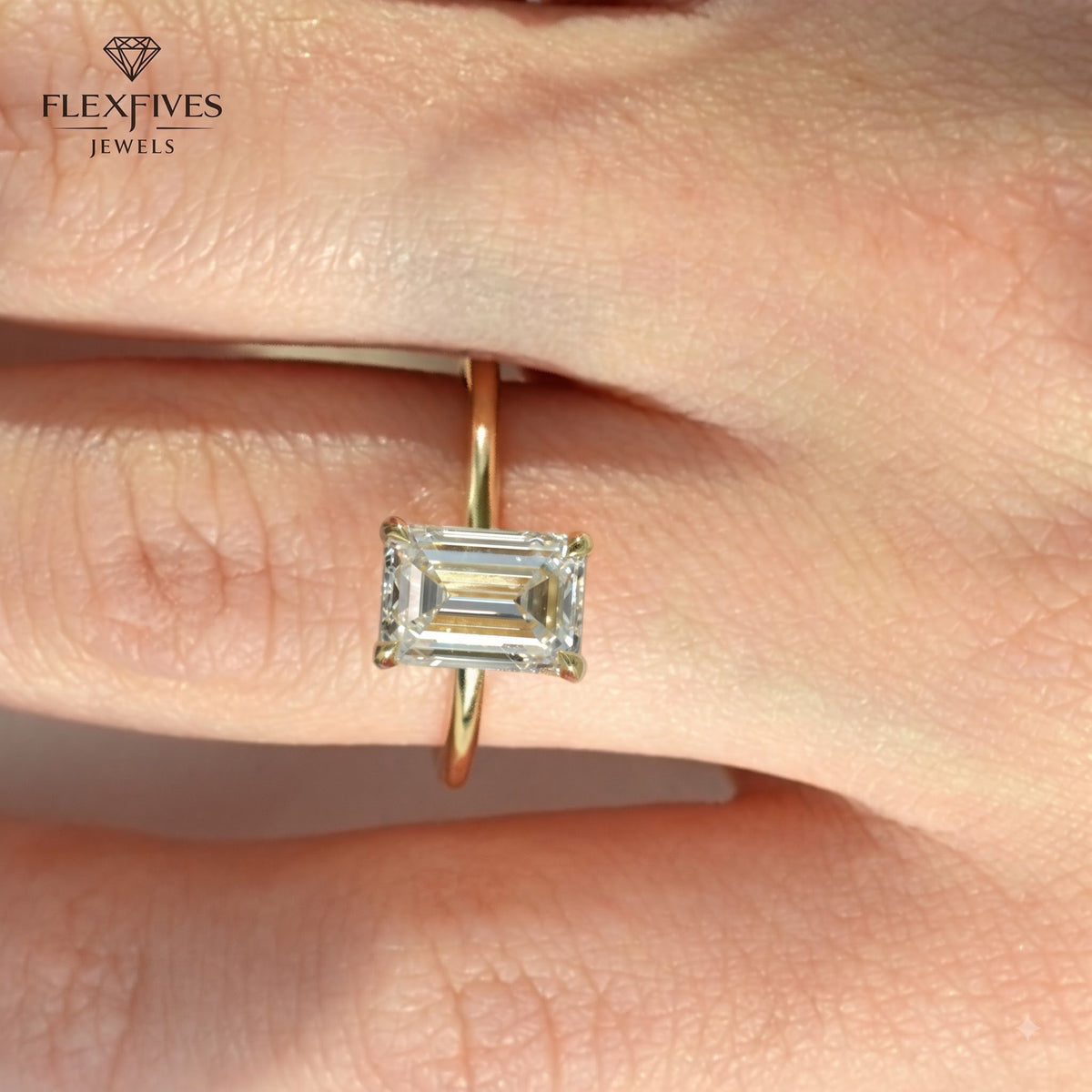 1.5 CT Emerald Cut Engagement Ring with Side Stones in Solid Gold