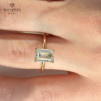1.5 CT Emerald Cut Engagement Ring with Side Stones in Solid Gold