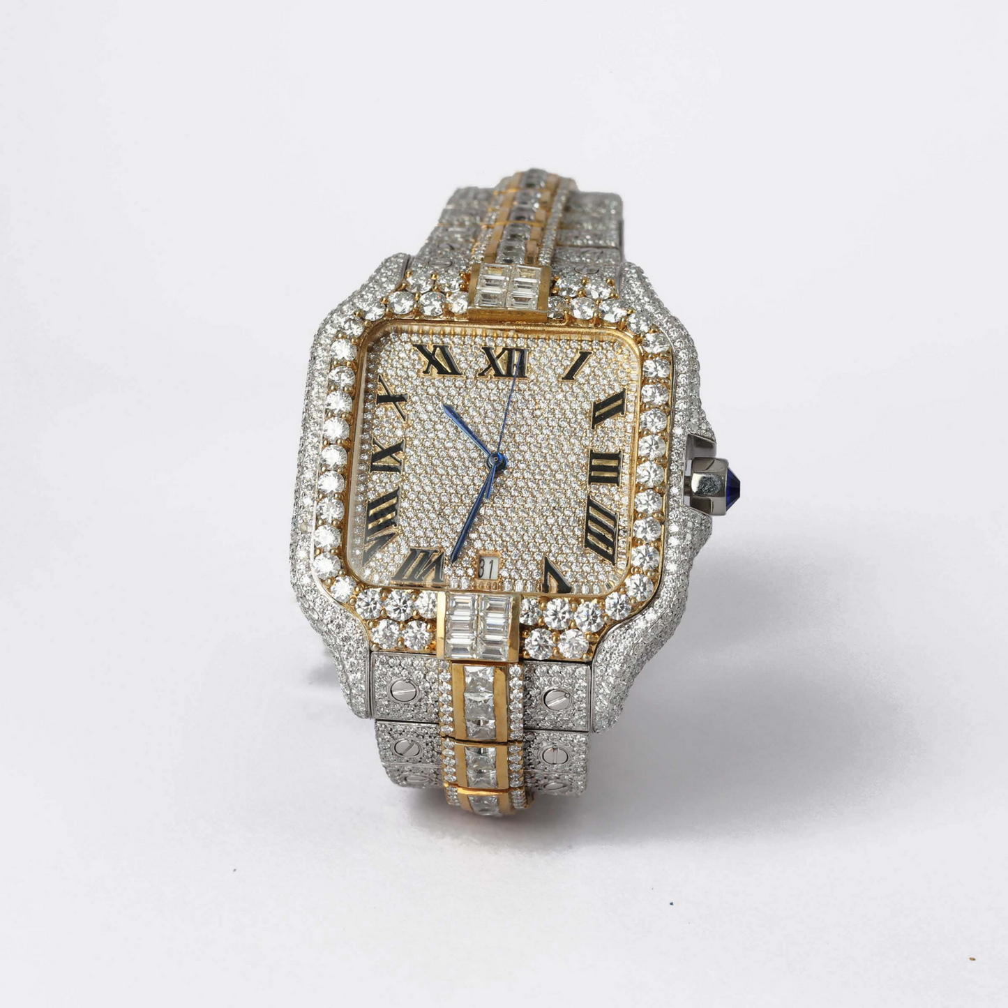 A Luxury Iced-Out Moissanite Diamond Watch – Two-Tone Square Face