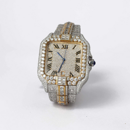 A Luxury Iced-Out Moissanite Diamond Watch – Two-Tone Square Face