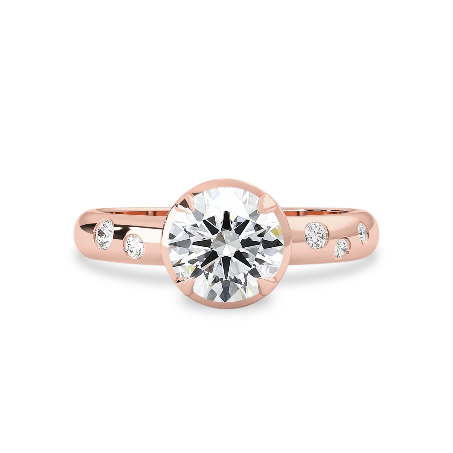 Serene Lagoon Round Retro Solitaire Engagement Ring, Flush Set