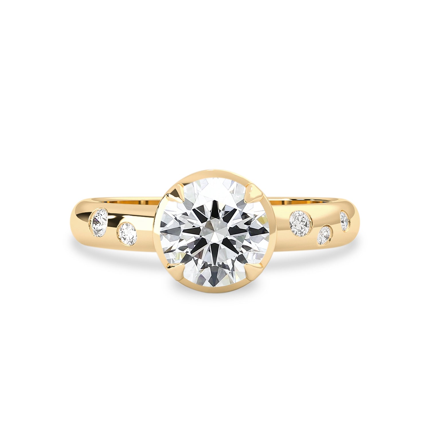 Serene Lagoon Round Retro Solitaire Engagement Ring, Flush Set