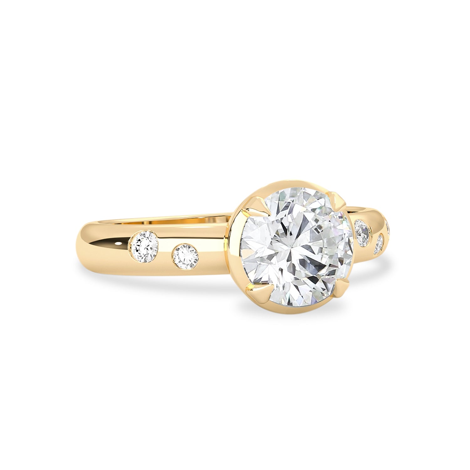 Serene Lagoon Round Retro Solitaire Engagement Ring, Flush Set