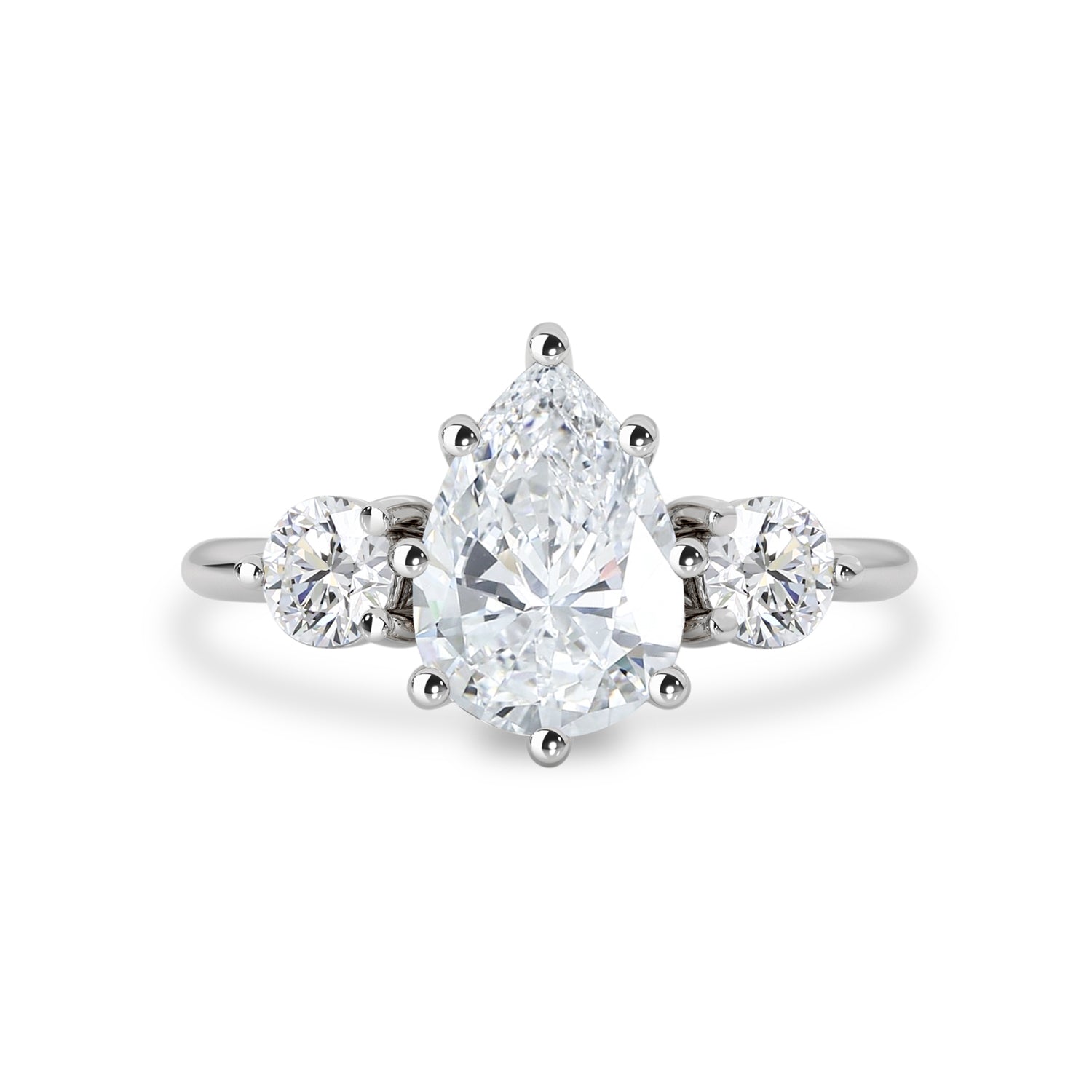 Nova Pear Three Stone Engagement Ring, Moissanite/Lab Grown Diamond