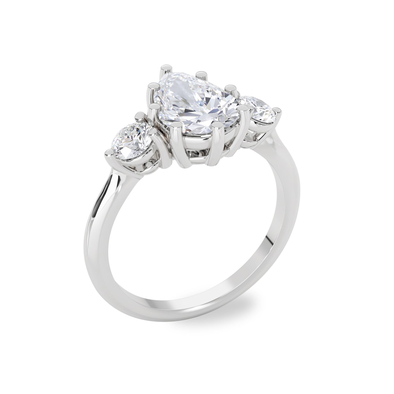 Nova Pear Three Stone Engagement Ring, Moissanite/Lab Grown Diamond