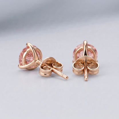 Pink diamond stud earrings in 14K rose gold back view