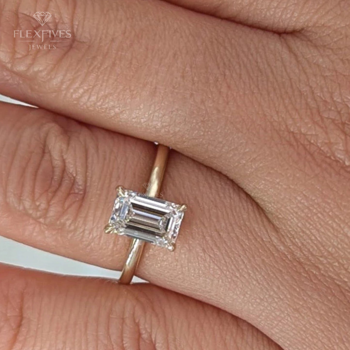 Bezel Set Emerald Moissanite Ring | 1.5 CT Center Stone | Solid Gold Ring | Minimalist Engagement Ring | Yellow, White, Rose Gold