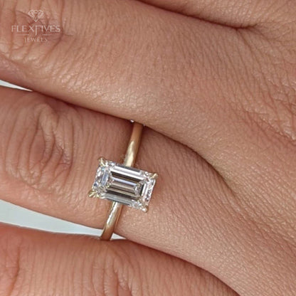 Bezel Set Emerald Moissanite Ring | 1.5 CT Center Stone | Solid Gold Ring | Minimalist Engagement Ring | Yellow, White, Rose Gold