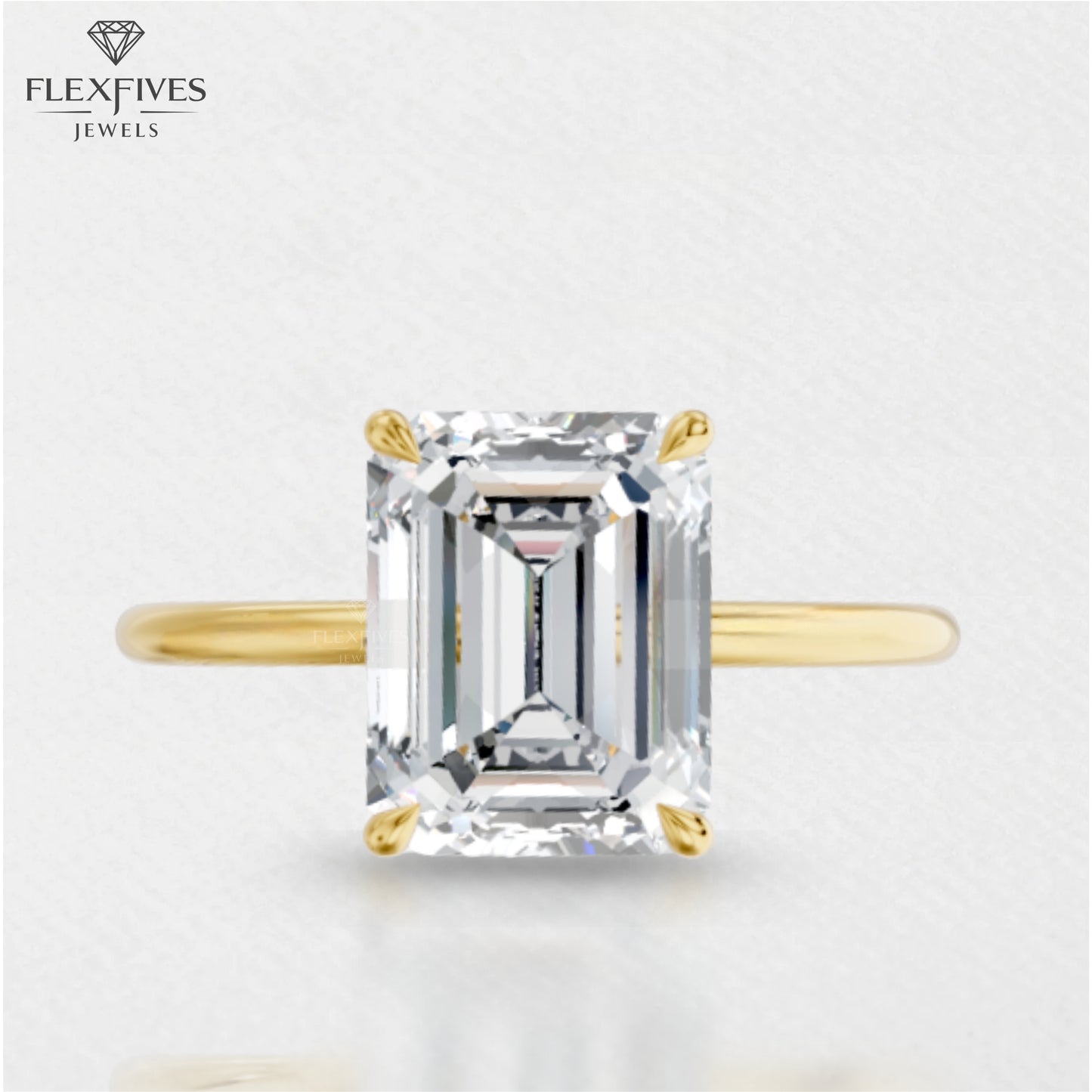 Yellow Gold Emerald CUT engagement Ring , Emerald Cut Diamond Ring , Timeless Engagement Ring , Classic Ring For Her , Moissanite Ring