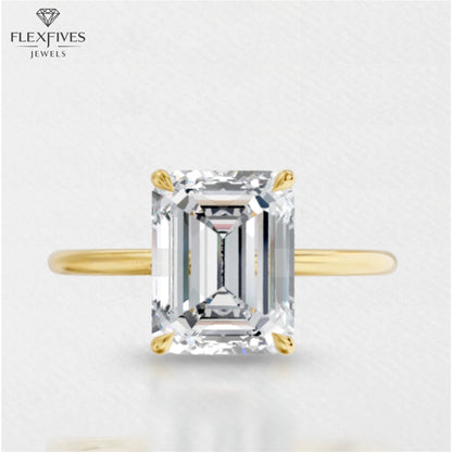 Yellow Gold Emerald CUT engagement Ring , Emerald Cut Diamond Ring , Timeless Engagement Ring , Classic Ring For Her , Moissanite Ring