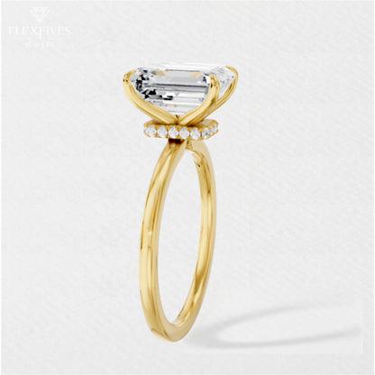 Yellow Gold Emerald CUT engagement Ring , Emerald Cut Diamond Ring , Timeless Engagement Ring , Classic Ring For Her , Moissanite Ring