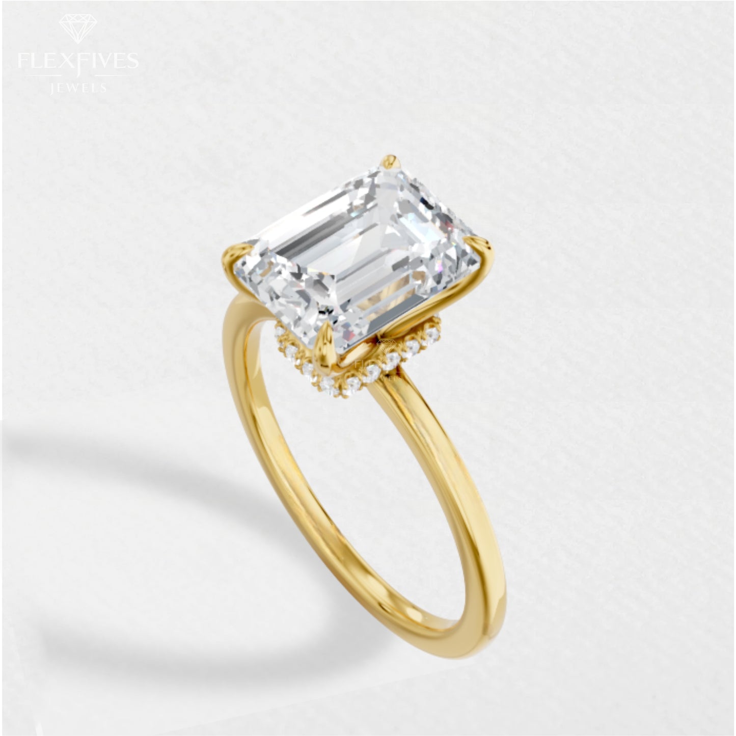 Yellow Gold Emerald CUT engagement Ring , Emerald Cut Diamond Ring , Timeless Engagement Ring , Classic Ring For Her , Moissanite Ring