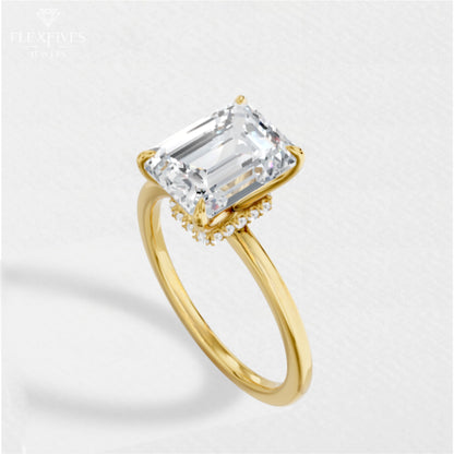 Yellow Gold Emerald CUT engagement Ring , Emerald Cut Diamond Ring , Timeless Engagement Ring , Classic Ring For Her , Moissanite Ring