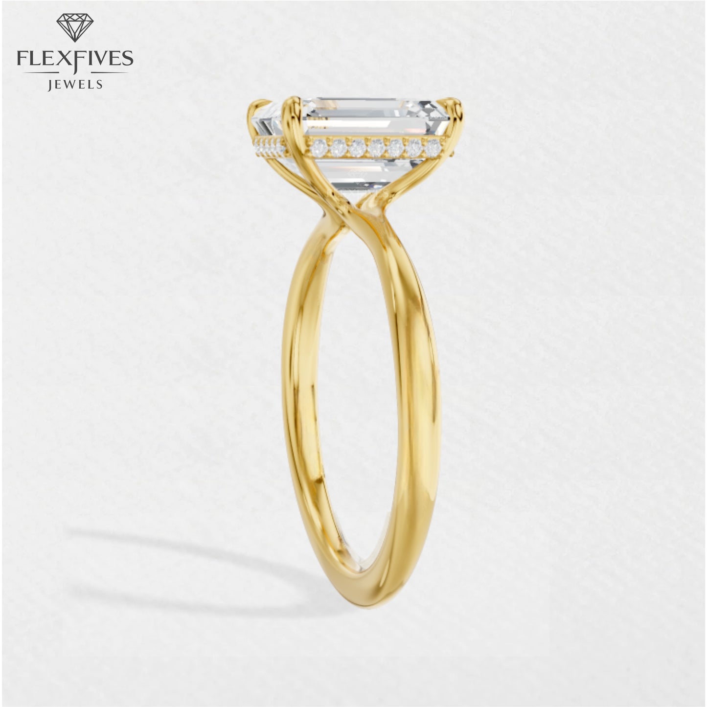 1.5 CT Emerald Cut Moissanite Engagement Ring | Moissanite Side Stones | Solid Gold | Yellow, White, Rose Gold | Ethical Bridal Jewelry