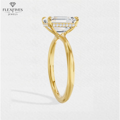 1.5 CT Emerald Cut Moissanite Engagement Ring | Moissanite Side Stones | Solid Gold | Yellow, White, Rose Gold | Ethical Bridal Jewelry