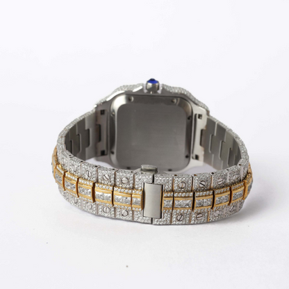 A Luxury Iced-Out Moissanite Diamond Watch – Two-Tone Square Face