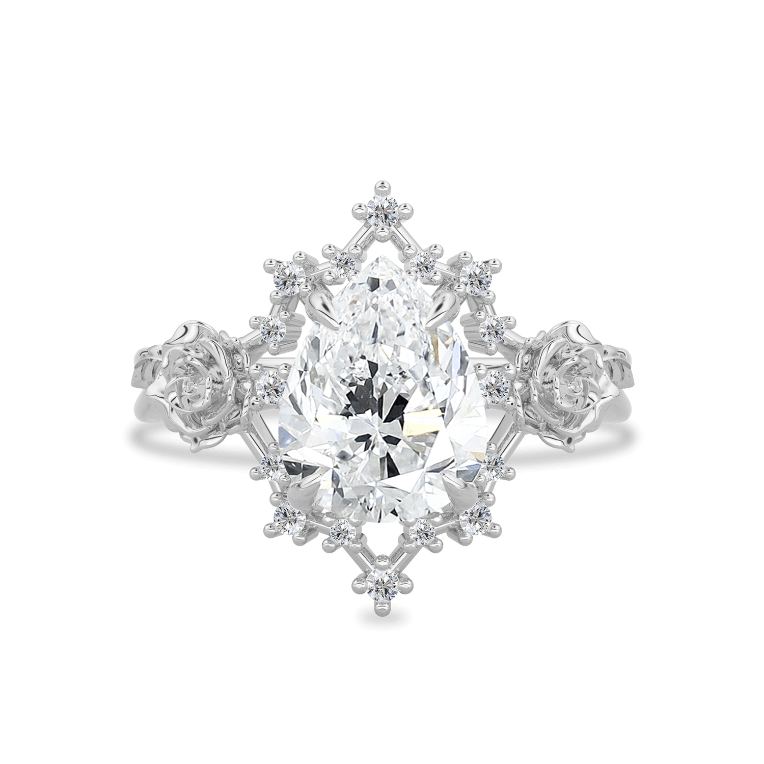 Alice Star & Rose Blossom Engagement Ring, Pear Cut