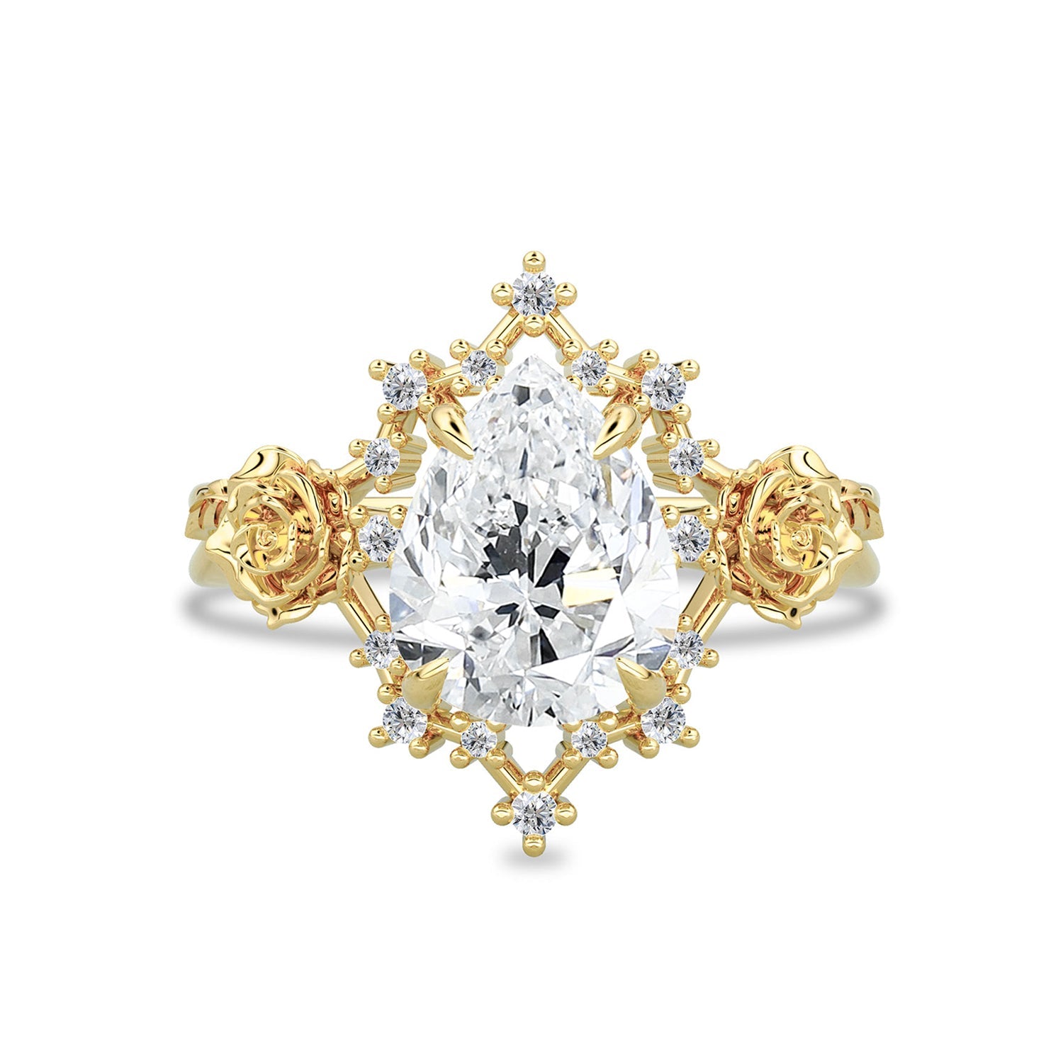 Alice Star & Rose Blossom Engagement Ring, Pear Cut