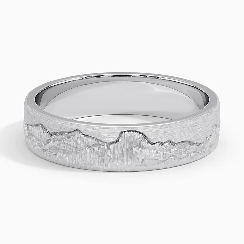 Everest 5mm Wedding Ring - Nature-Inspired Matte Band with Mount Everest Landscape