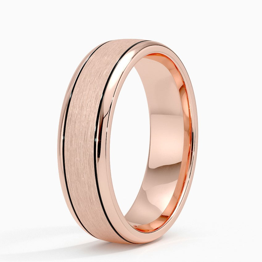 Modern 6mm Wedding Band with Matte Finish and Black Rhodium Grooves