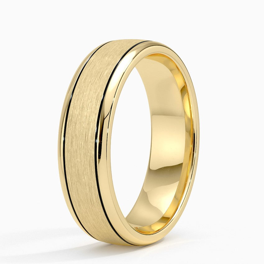 Modern 6mm Wedding Band with Matte Finish and Black Rhodium Grooves