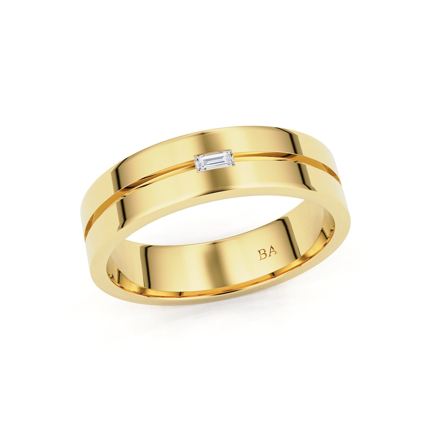 Flush Set Baguette Cut 5.5mm Forever Wedding Band, 14k Gold