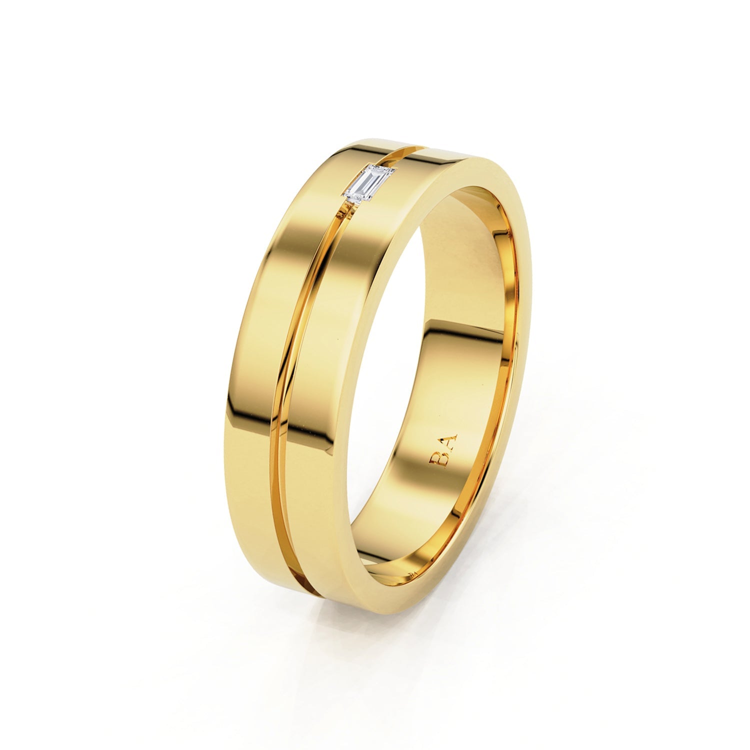 Flush Set Baguette Cut 5.5mm Forever Wedding Band, 14k Gold