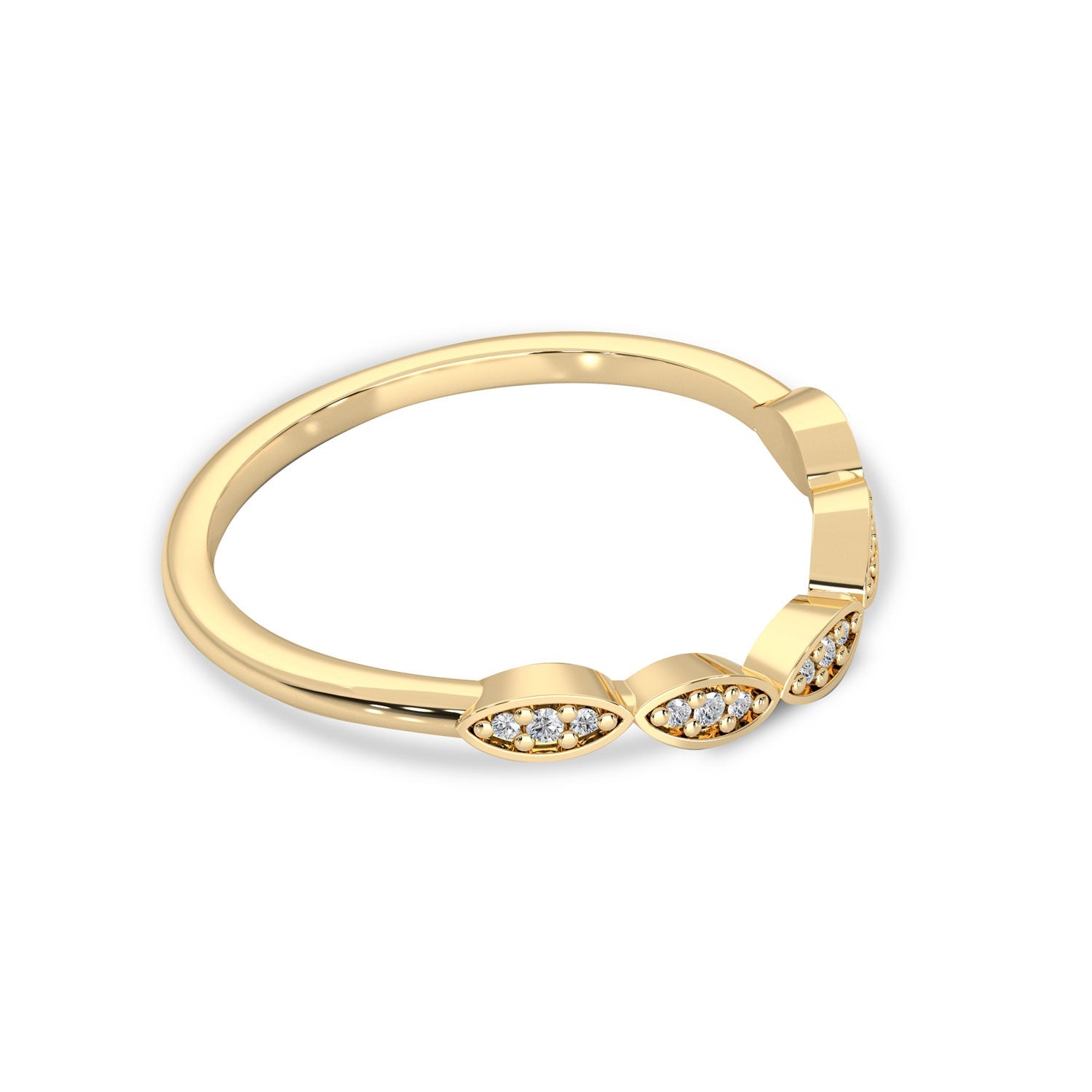 Curved Marquise Leaf Half Eternity Ring, Round Brilliant with Leaf