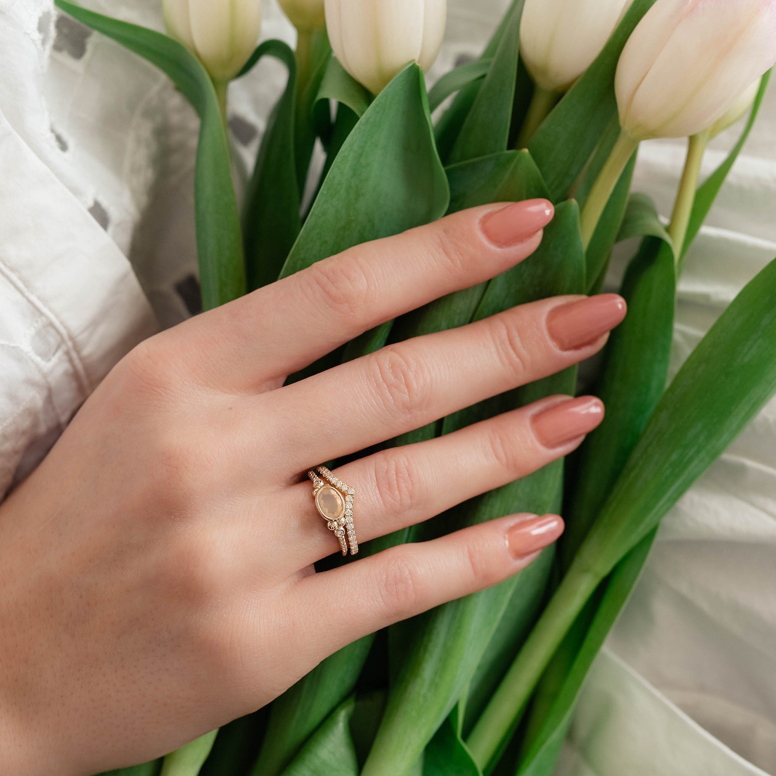 Eternal Love Opal Ring, Natural Opal & Diamond