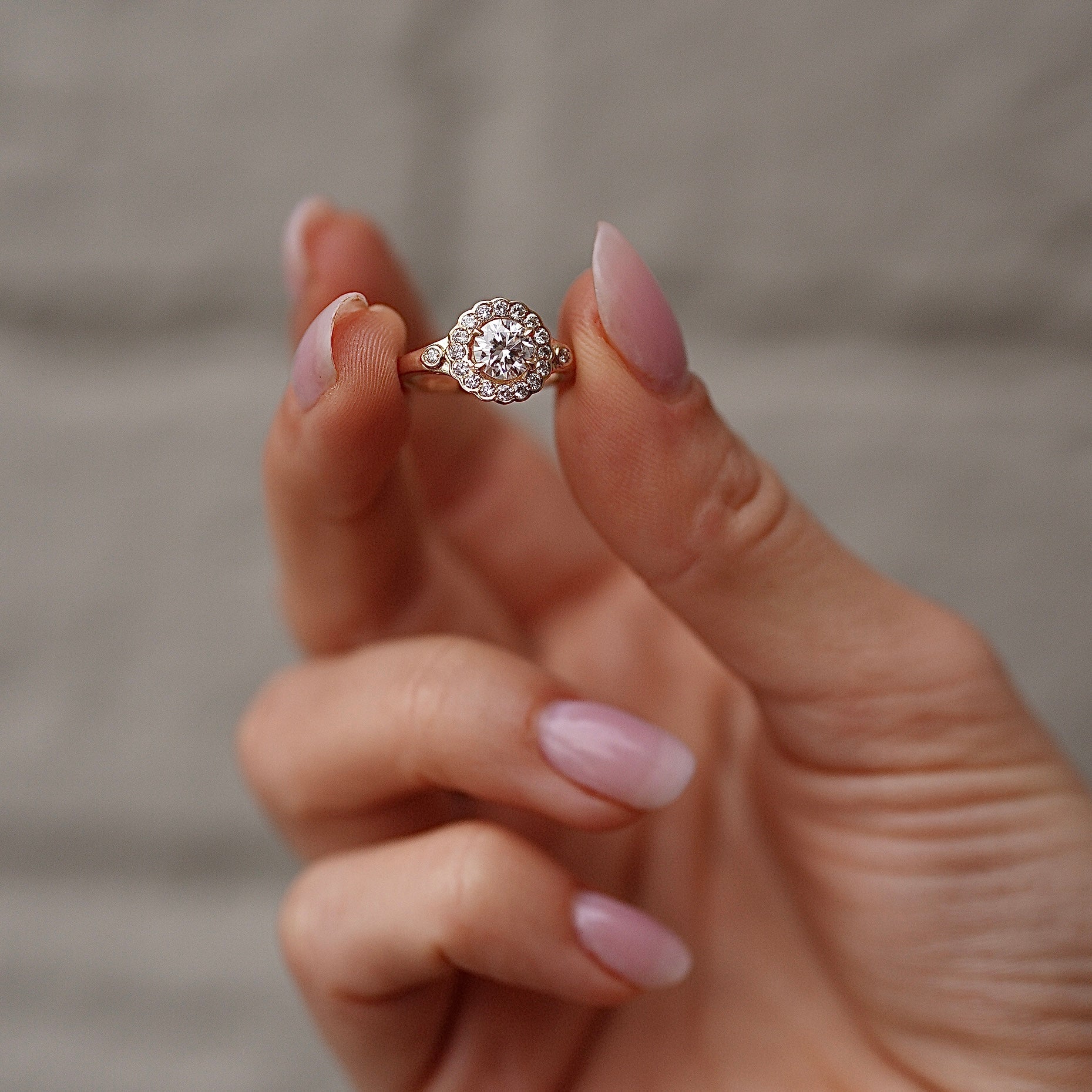 Radiant Daisy Halo Engagement Ring