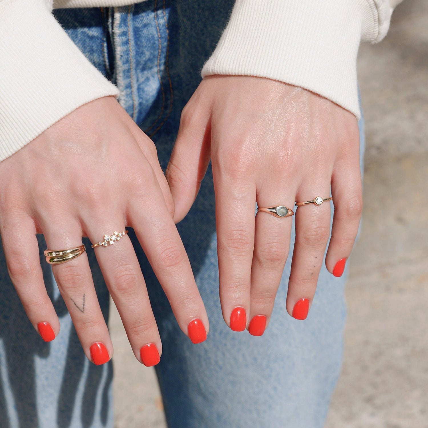 Hidden Star Twin Dome Ring, Natural Diamonds