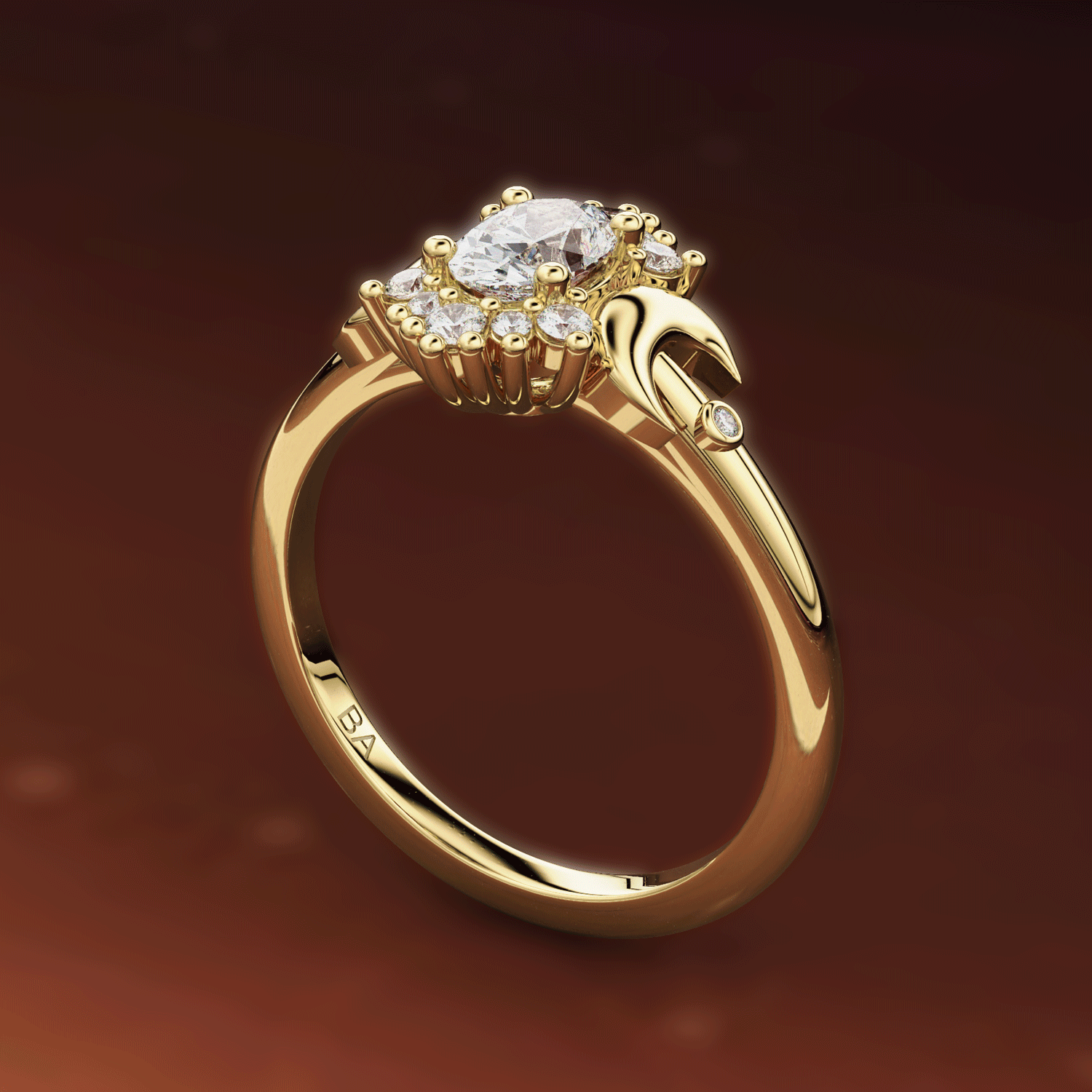 Small Endless Love Moon Oval Halo Engagement Ring