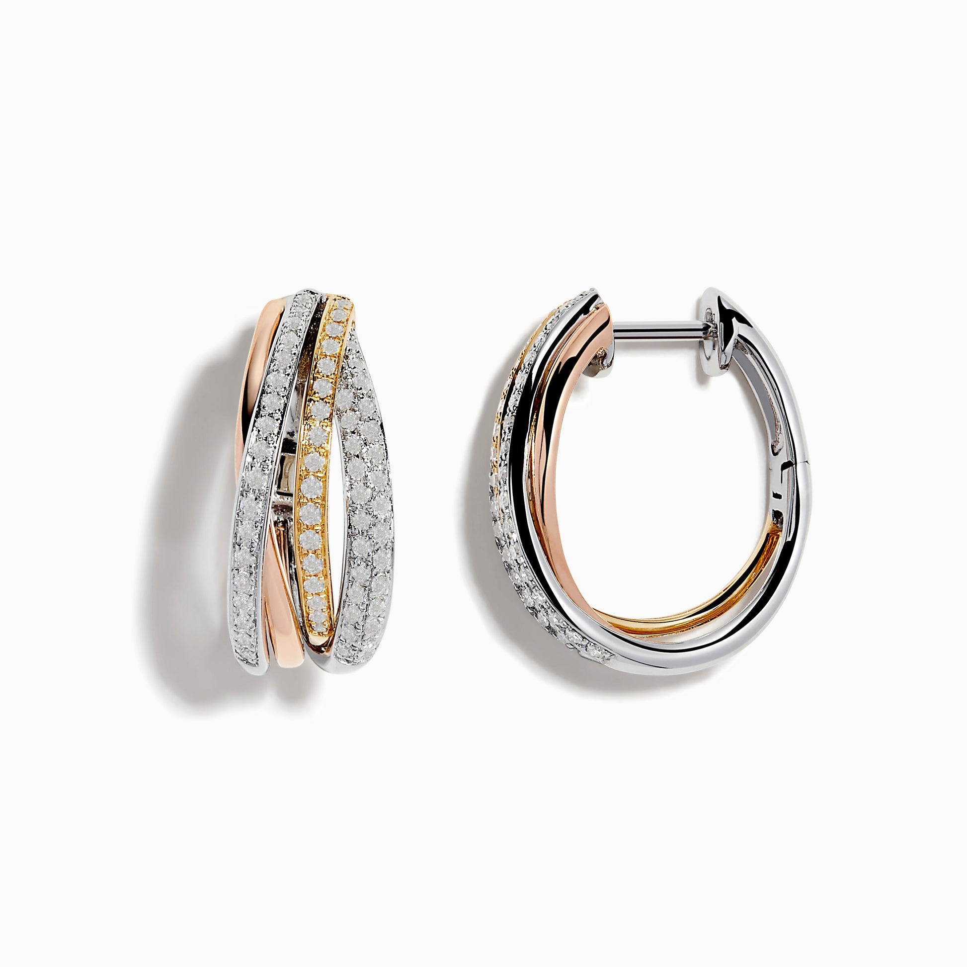 14K solid gold diamond hoop earrings for women with brilliant round-cut diamonds, perfect for luxury everyday wear.