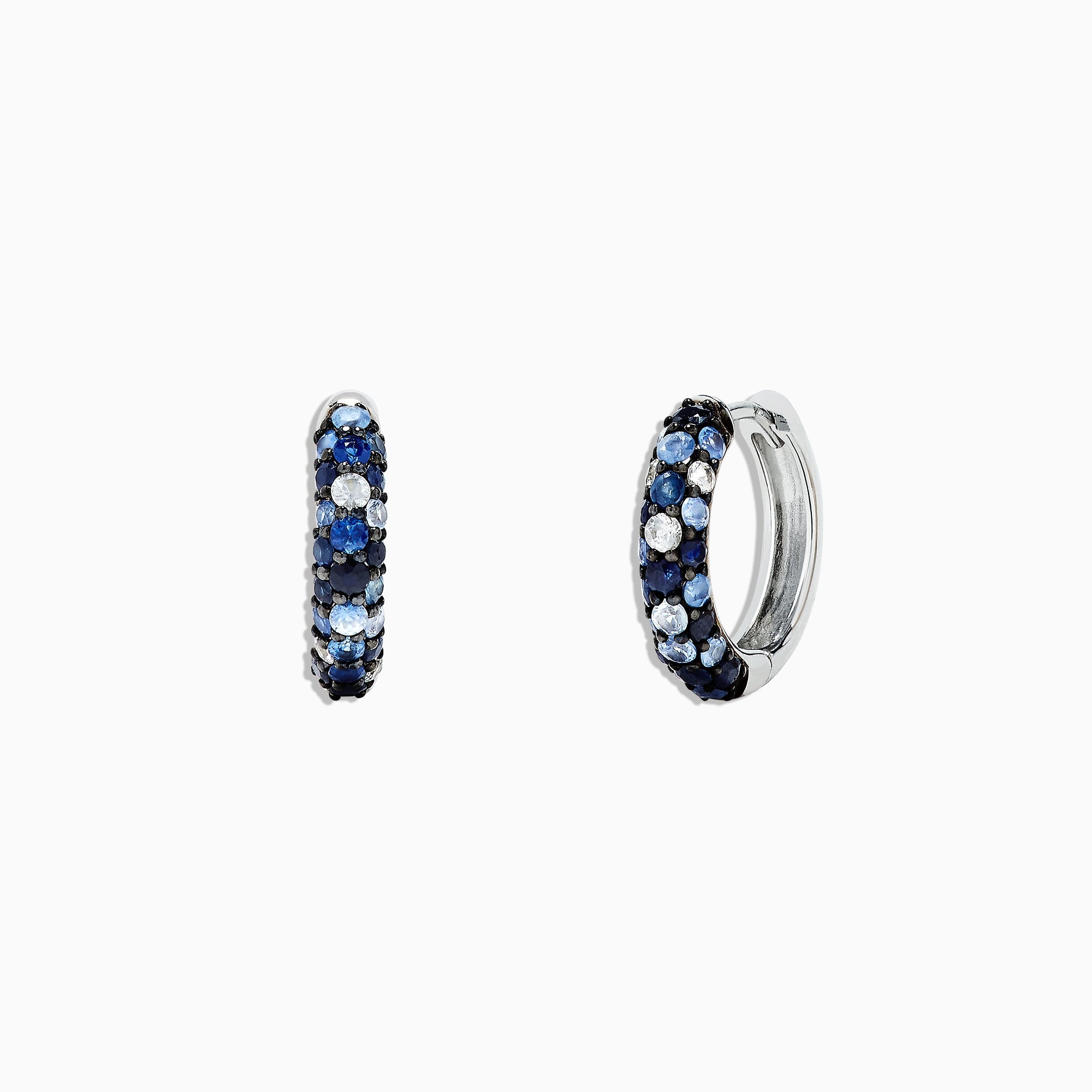 925 Sterling Silver Blue Sapphire Splash 1/2" Hoop Earrings, 1.77 TCW