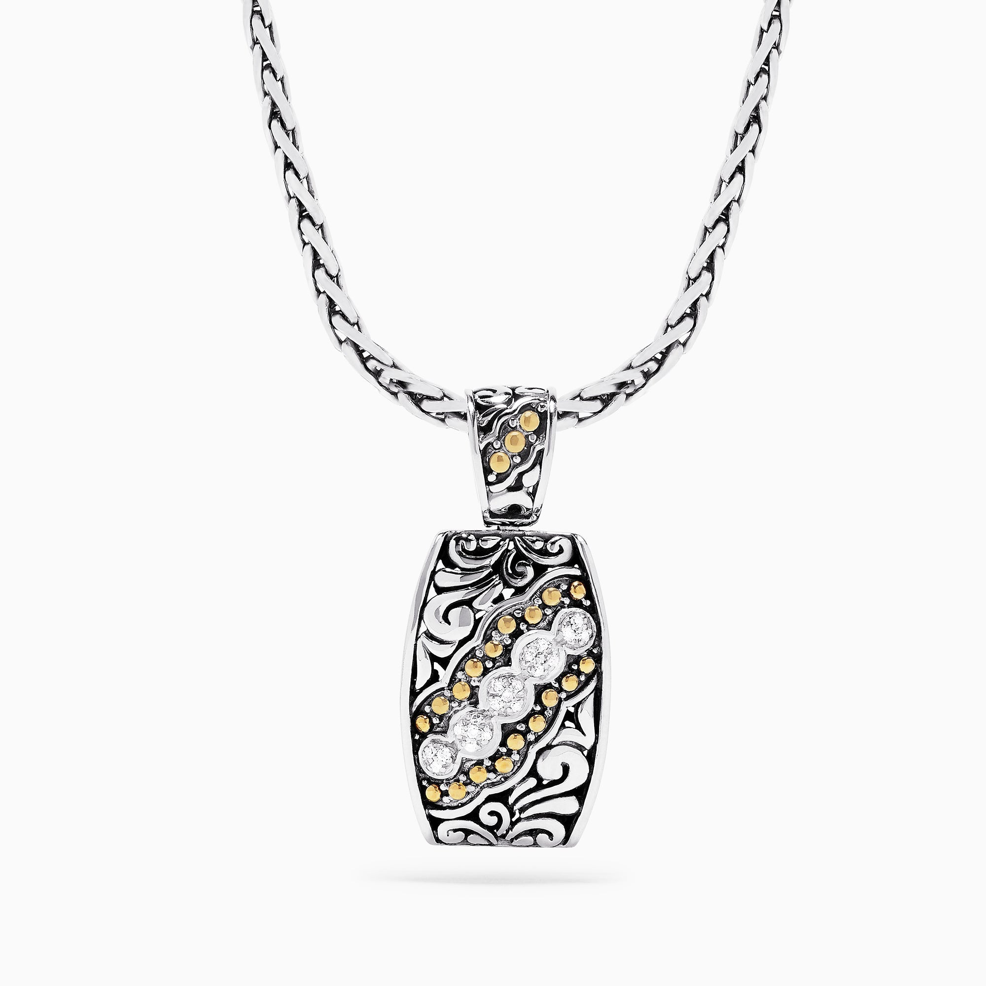 925 Sterling Silver and 18K Yellow Gold Diamond Pendant, 0.10 TCW